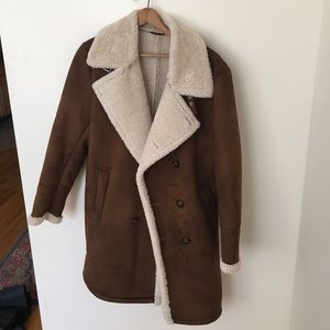 Zara Sherling limed faux suede overcoat